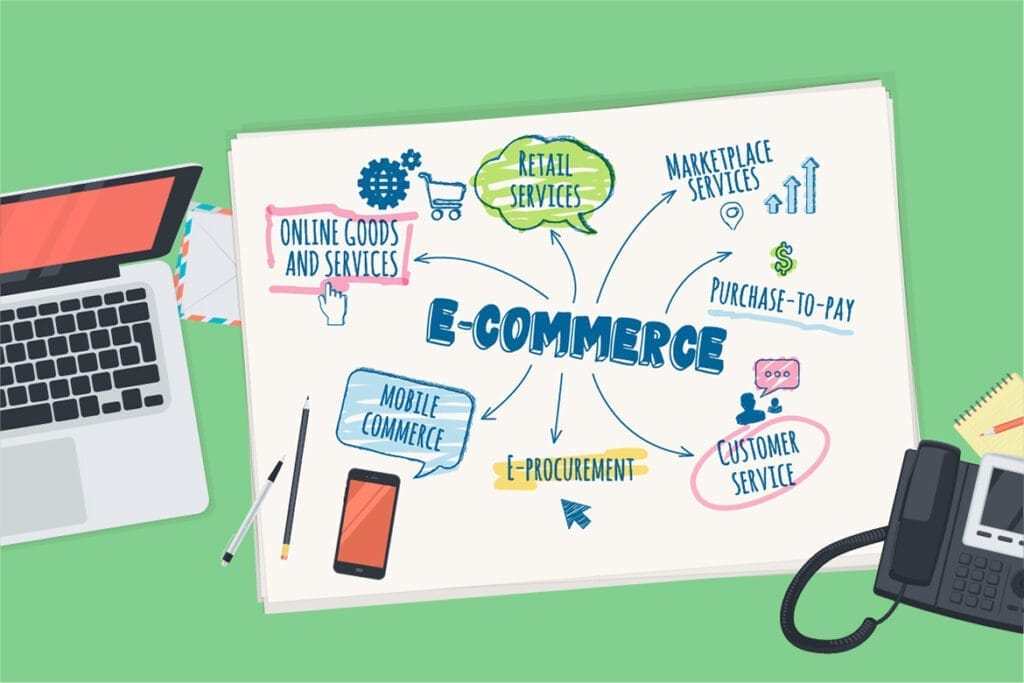 An illustration showcasing the user experience on an e-commerce website, with a focus on intuitive navigation, clear product information, and a seamless checkout process.