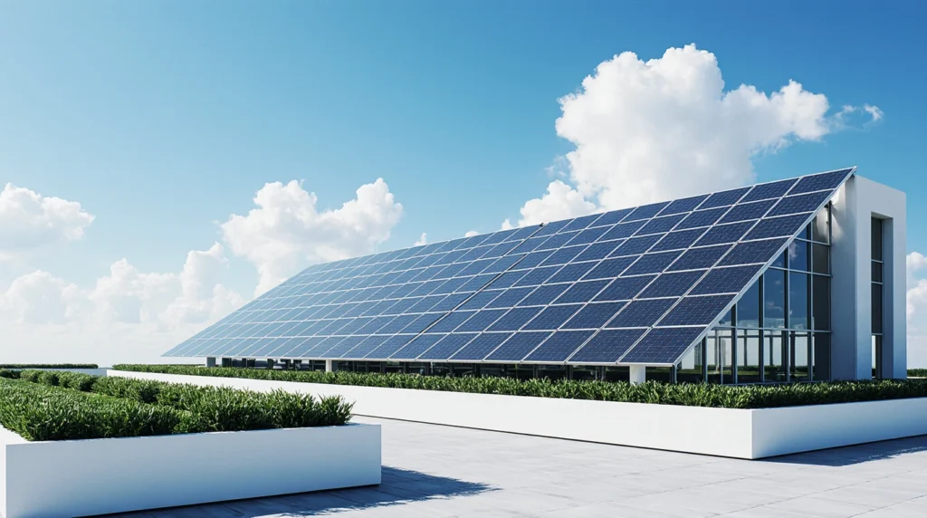 Carbon-neutral data center in Switzerland with solar panels and greenery for carbon-neutral hosting